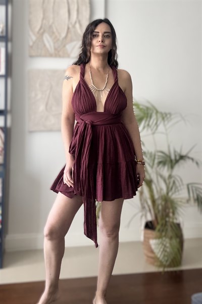 Blanca Shiva Mini Elbise - Ruby Wine Bordo