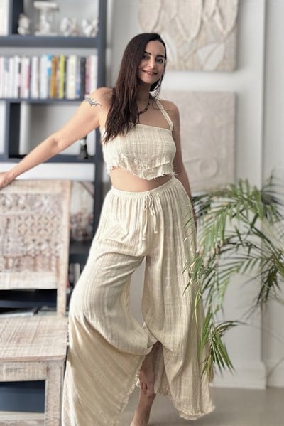 Blanca Vialis Bağlamalı Crop Top -Bej