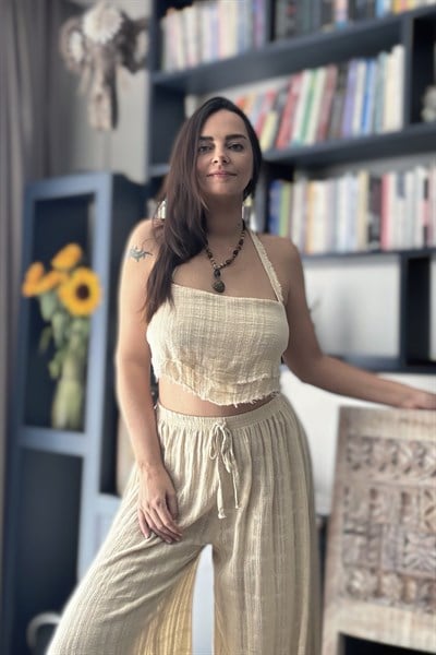 Blanca Vialis Bağlamalı Crop Top -Bej