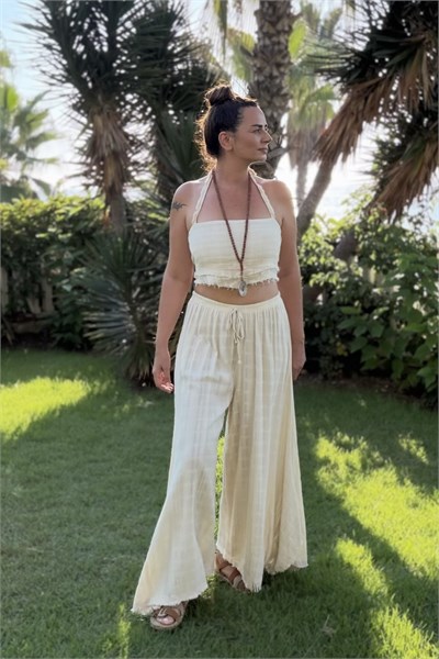 Blanca Vialis Bağlamalı Crop Top -Bej