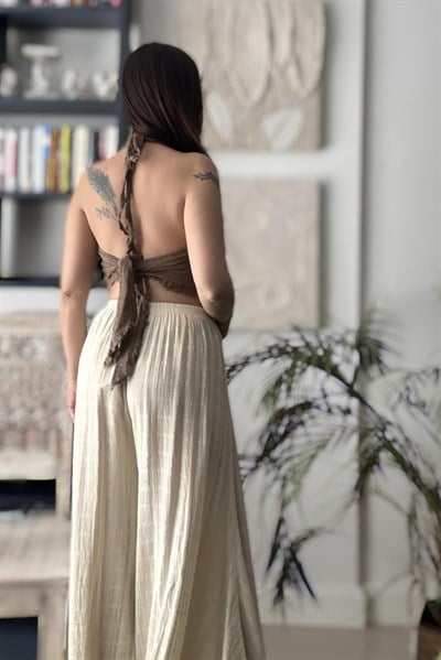 Blanca Vialis Bağlamalı Crop Top -Neutral Brown Doğal Kahve