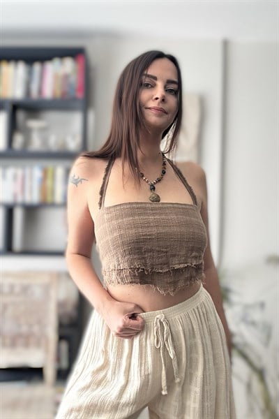 Blanca Vialis Bağlamalı Crop Top -Neutral Brown Doğal Kahve