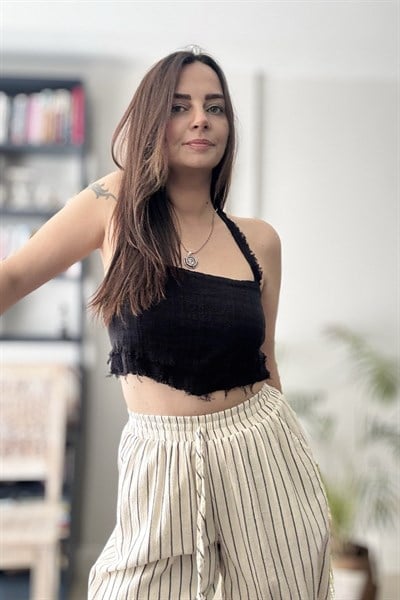 Blanca Vialis Bağlamalı Crop Top - Siyah
