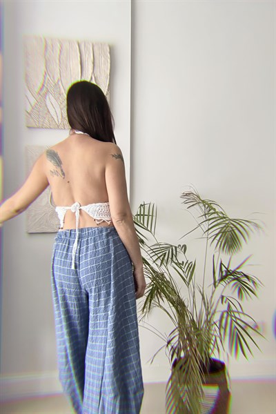 Boncuk Detaylı Hand Made Tasarım Bluz - Beyaz