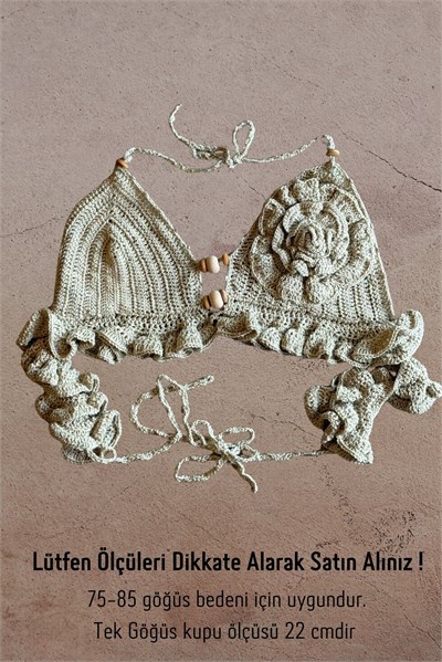 Çiçek ve Boncuk Tasarım Hand Made Crop - Vizon
