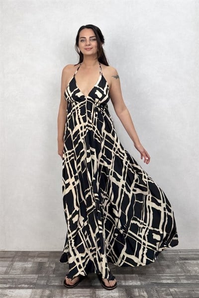 Dalia İpek Elbise -Gold Black