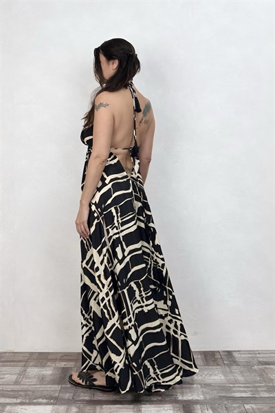 Dalia İpek Elbise -Gold Black