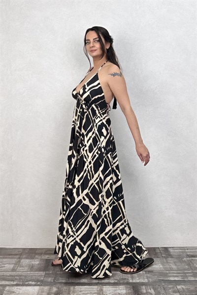 Dalia İpek Elbise -Gold Black