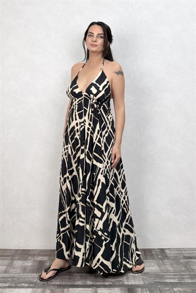 Dalia İpek Elbise -Gold Black