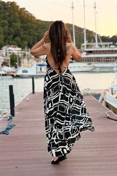Dalia İpek Elbise -Gold Black