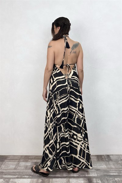 Dalia İpek Elbise -Gold Black