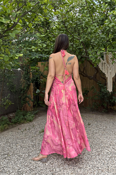 Dalia İpek Elbise -pembe Gold