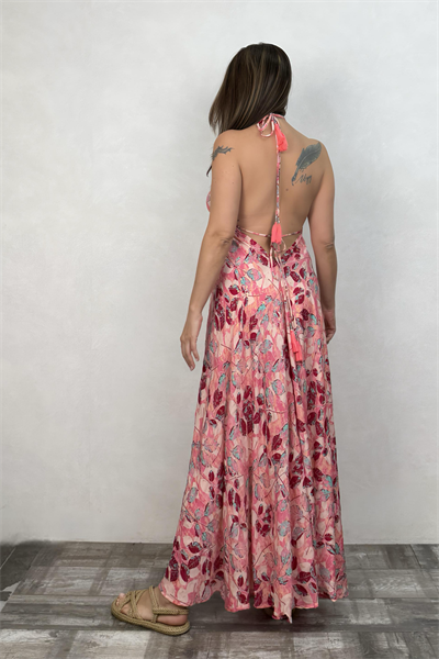 Dalia İpek Elbise -Pink Flor
