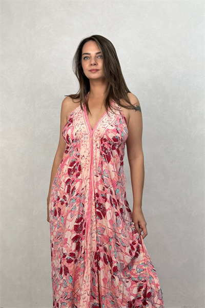 Dalia İpek Elbise -Pink Flor
