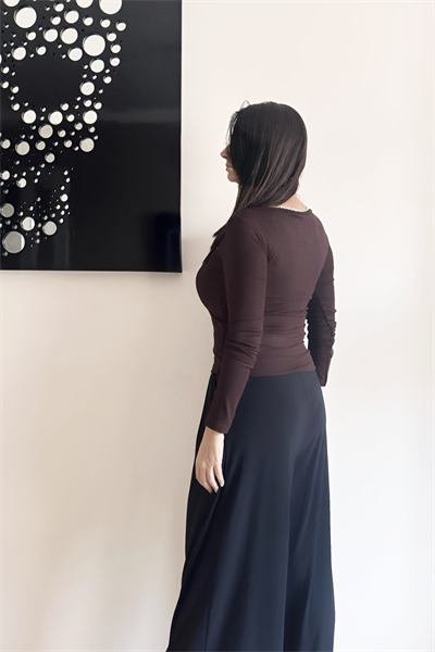 Dantel Detaylı Bluz - Kahve