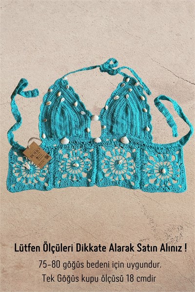 Deniz Kabuğu  Hand Made Crop Bluz - Turkuaz