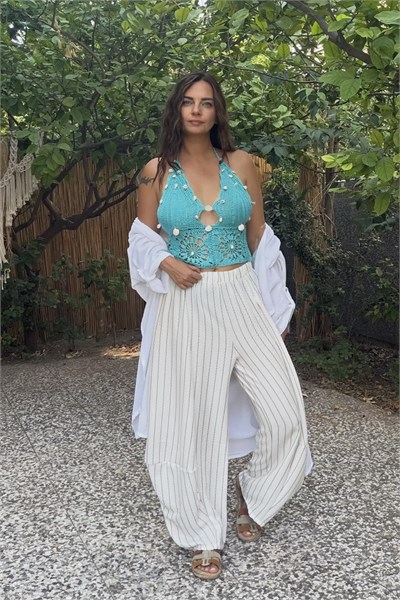 Deniz Kabuğu  Hand Made Crop Bluz - Turkuaz