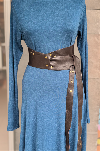 Dolamalı Perçinli Vintage Deri Kemer - Kahve