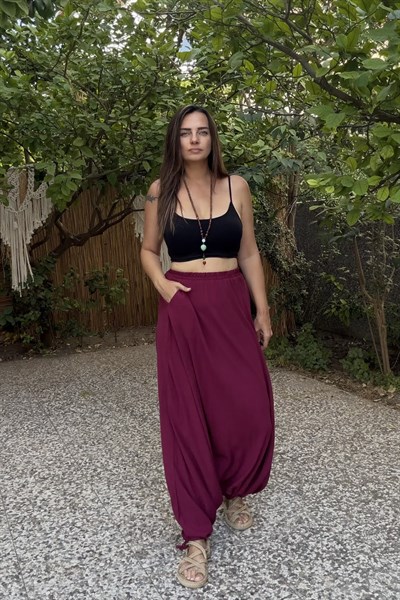 Düşük Ağlı Bohem Etek Şalvar - Bordo