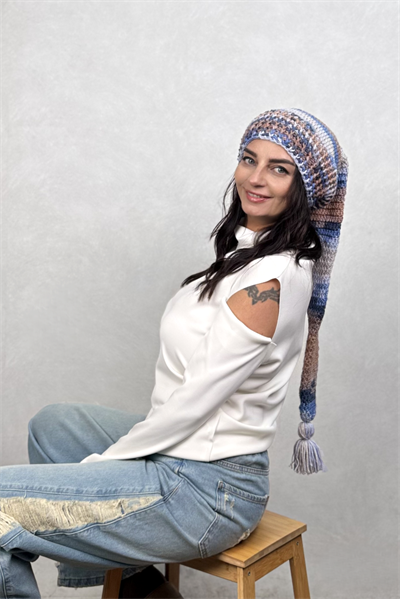 El Örgüsü Batik Kukuletalı Bere 3- Beyaz Lila