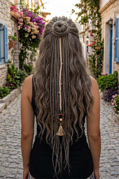 El Yapımı Afro Boncuklu Saç Tokası - Küllü Kahve