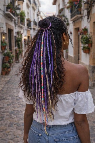 El Yapımı Afro Boncuklu Saç Tokası - Mor