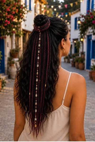 El Yapımı Afro boncuklu Saç Tokası - Mürdüm