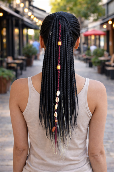 El Yapımı Afro Örgü Saç Tokası -Gümüş Işıltılı Siyah