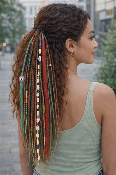 El Yapımı Afro Rasta Saç Tokası -Kahve 