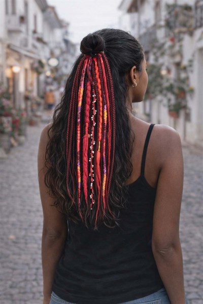 El Yapımı Afro Rasta Saç Tokası - Kızıl Kırmızı