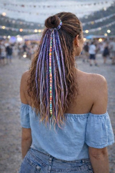 El Yapımı Afro Boncuklu Saç Tokası - Lila