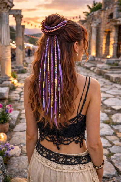 El Yapımı Afro Rasta Saç Tokası -Mor