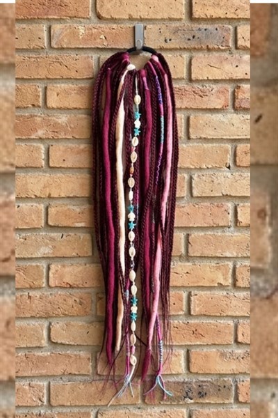 El Yapımı Afro Rasta Saç Tokası -Pembe Bordo