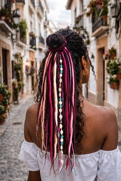 El Yapımı Afro Rasta Saç Tokası -Pembe Bordo