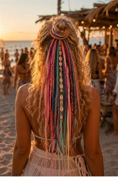 El Yapımı Afro Rasta Saç Tokası -Pembe Sarı