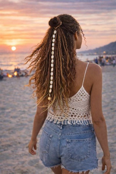 El Yapımı Afro Saç Tokası -Kahve Küllü Sarı