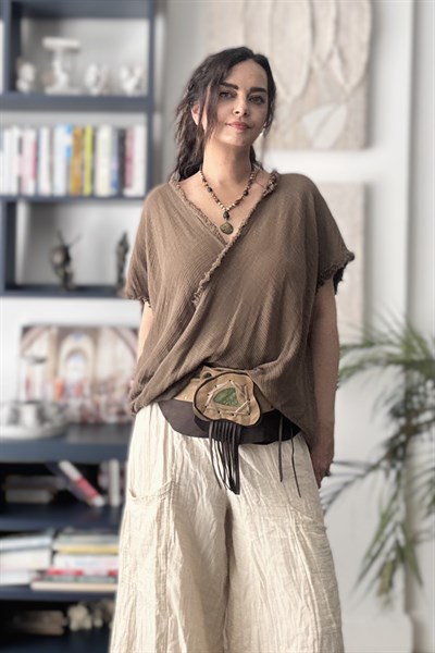 Elis Müslin Bluz - Neutral Brown Doğal Kahve
