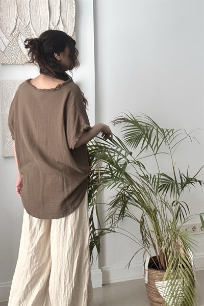 Elis Müslin Bluz - Neutral Brown Doğal Kahve