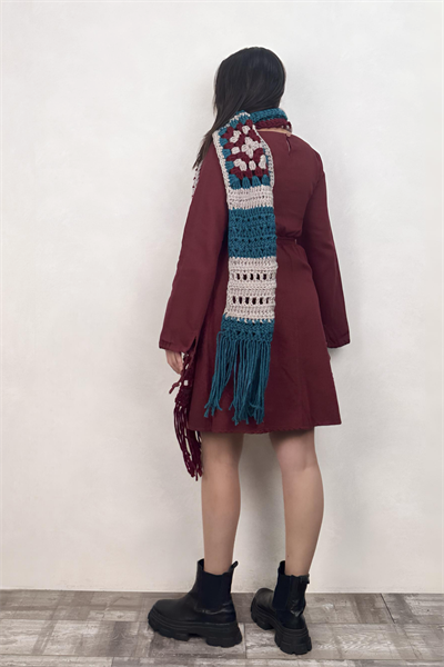 Flor de Frida Elbise - Bordo