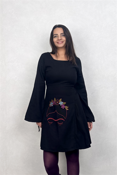 Flor de Frida Elbise - Siyah