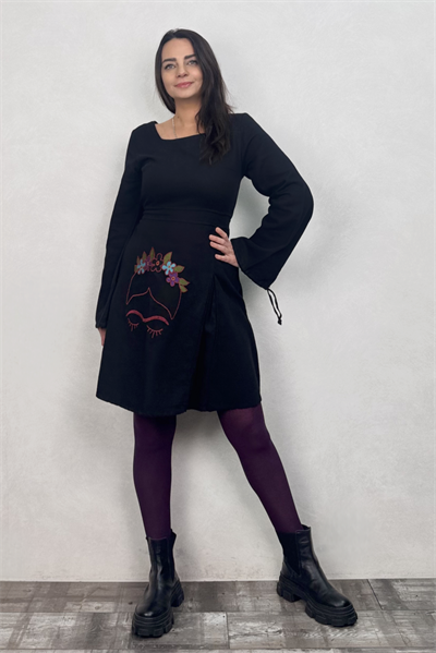 Flor de Frida Elbise - Siyah
