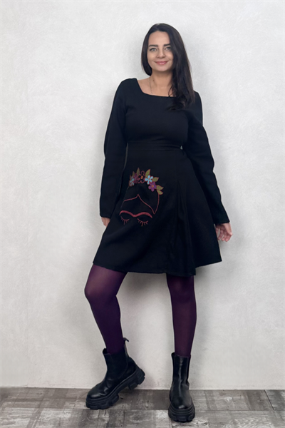 Flor de Frida Elbise - Siyah