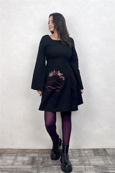 Flor de Frida Elbise - Siyah