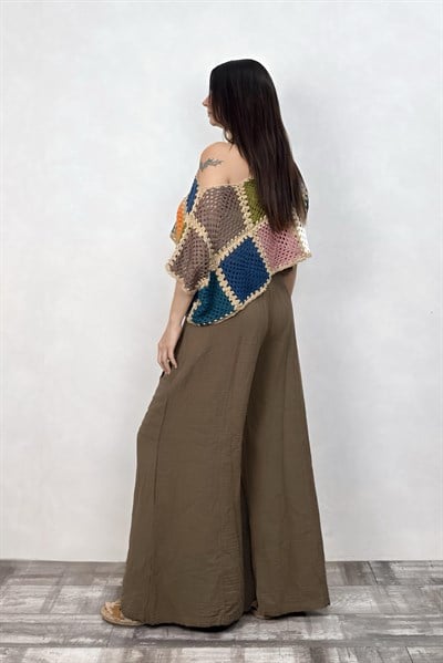Hand Made Kayık Yaka Motif Bluz - Çok Renkli