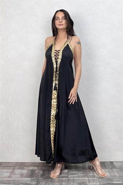 Hermes Gold Tasarım İpek Elbise - Siyah