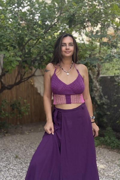 İstiridye Bohem Hand Made Crop - Mor Pembe