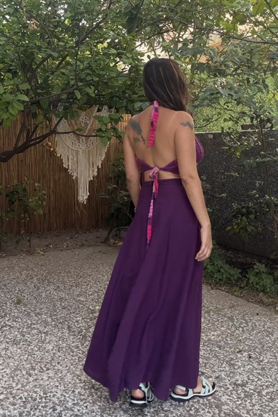 İstiridye Bohem Hand Made Crop - Mor Pembe