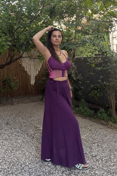 İstiridye Bohem Hand Made Crop - Mor Pembe