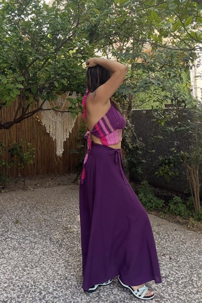 İstiridye Bohem Hand Made Crop - Mor Pembe