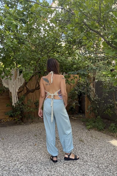 İstiridye Renk Motifli Hand Made Crop - Vizon